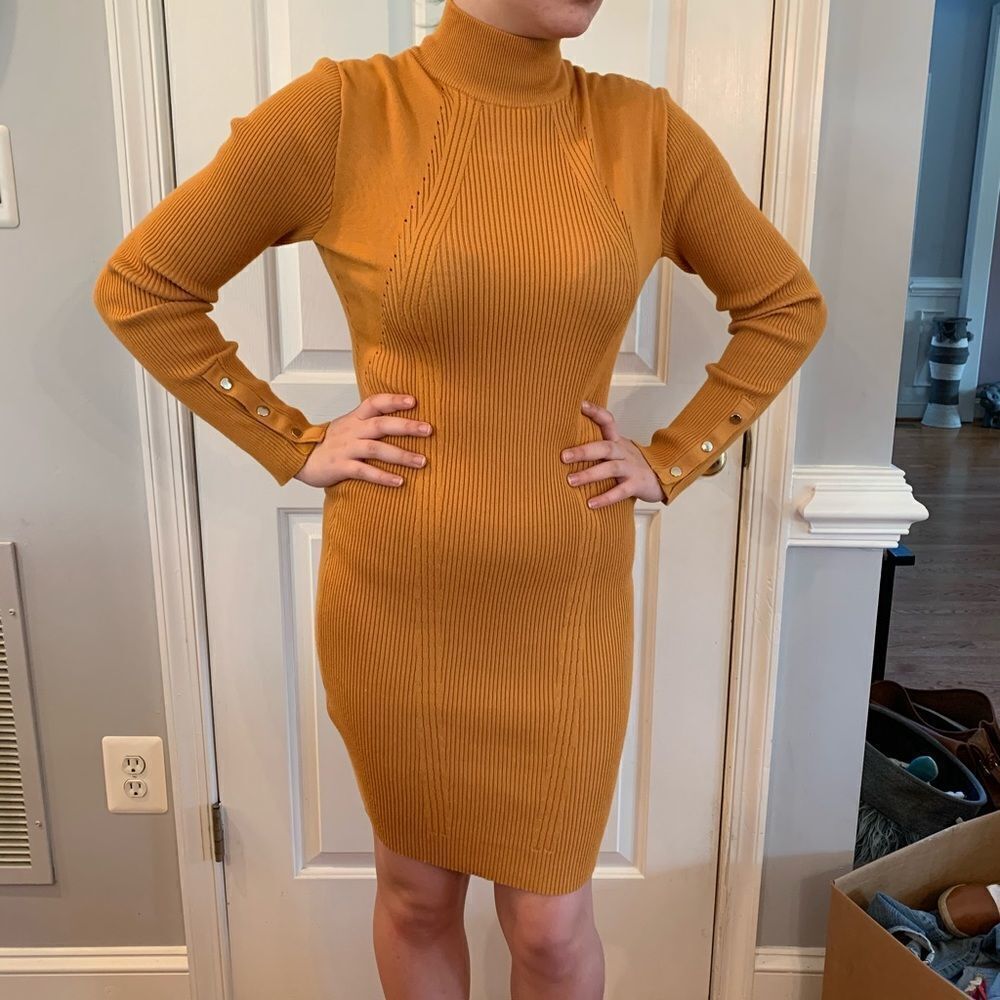 Almost Famous Mustard Rib Knit Dress sz M NWOT